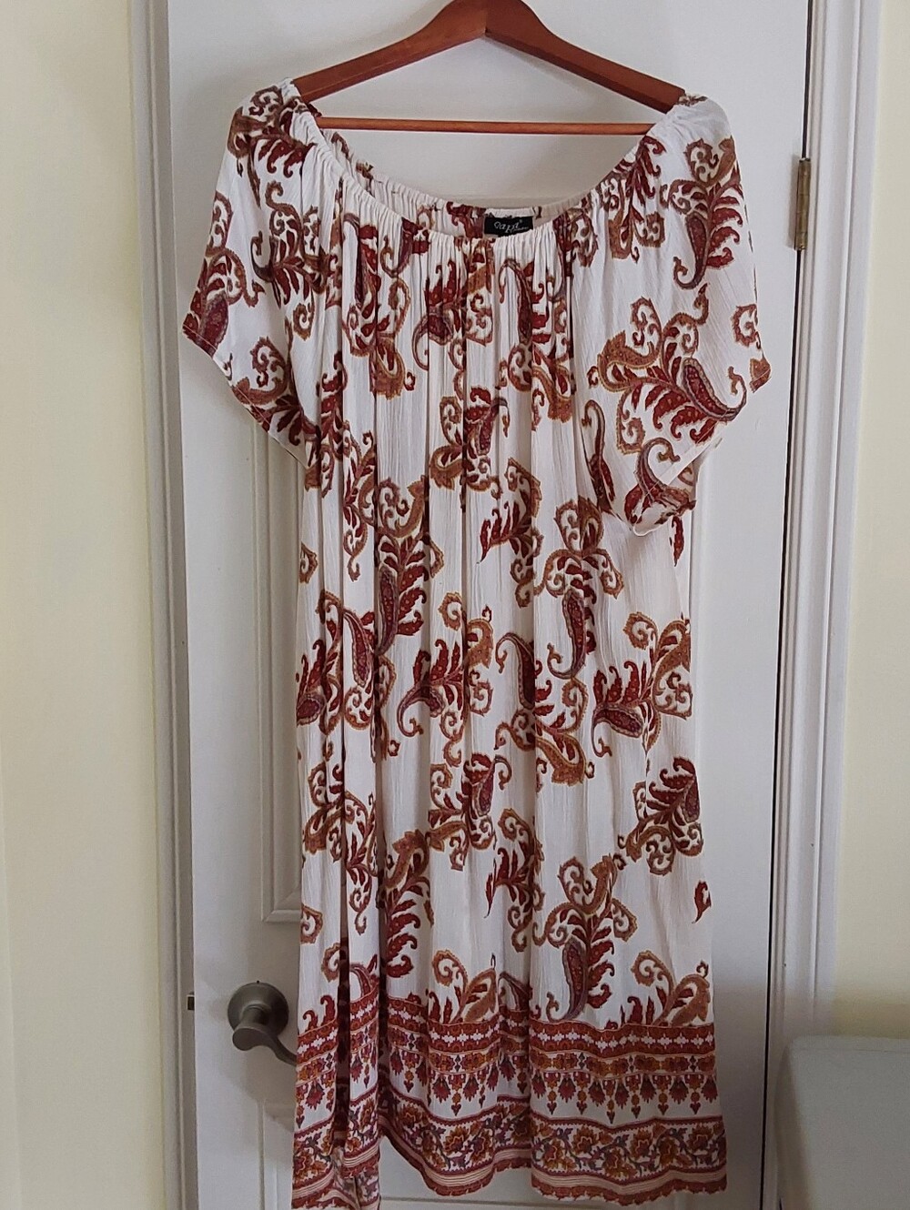 Boho White Dress with Rust Paisley Print